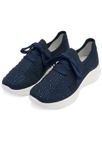 Slip-On Sneaker Ara "SEATTLE", Damen, Gr. 7 (41), nachtblau, Textil, Schuhe Slip-On Sneaker, Keilabsatz, Slipper, Freizeitschuh mit Strasssteinen, H-Weite
