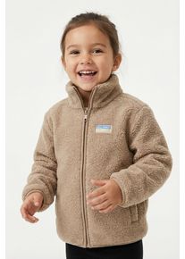 Fleecejacke KIDS Only "KOGEVA LIFE TEDDY JACKET CP OTW NOOS", M&auml;dchen, Gr. 152, beige (cuban sand), Pl&uuml;sch, Obermaterial: 100% Polyester, unifarben, regular fit normal, elastischer Bund, Jacken Fleecejacke