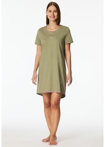 Nachthemd Schiesser "Casual Essentials", Damen, Gr. 40, N-Gr, 705, gr&uuml;n, Single Jersey, Obermaterial: 100% Baumwolle, bequem kurz, Rundhals, Kleider Nachthemd, mit Statement-Print, Baumwolle, kurz&auml;rmelig, Rundhalsausschnitt