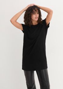 Longshirt bonprix, Damen, Gr. 32/34 (XS), schwarz, Jersey, Obermaterial: 100% Baumwolle, unifarben, bequem ca. Mitte Oberschenkel, Rundhals, mit Umschlag Umschlagsaum, Shirts Longshirt, bequeme Passform, lang, aus reiner Baumwolle
