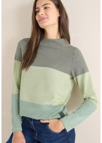 Jacquardpullover Cecil, Damen, Gr. XS (36), raw khaki, Strick, Obermaterial: 92% Viskose, 6% Polyester, 2% Elasthan, bequem h&uuml;ftbedeckend, Rundhals, Pullover Jacquardpullover, im Colorblocking-Look