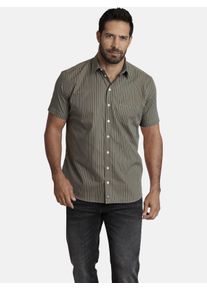 Streifenhemd Jan Vanderstorm "Streifenhemd PERTTU", Herren, Gr. L, weit, gr&uuml;n (oliv), Obermaterial: 100% Baumwolle CO., gestreift, comfort fit normal, Hemden Streifenhemd