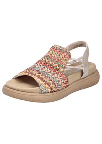Plateausandale Rieker, Damen, Gr. 41, bunt (beige multi), Lederimitat, Textil, Schuhe Plateausandale, Sommerschuh, Schlupfschuh, Urlaubschuh mit seitlichen Gummiz&uuml;gen
