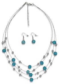 Ohrring und Ketten Set Firetti "Blue Crystal", blau (metallfarben, hellblau, hellblau), Schmuck_Sets, Damen, Metall, bunt, glitzernd, gl&auml;nzend, Ohrring und Ketten Set, mit Glasstein