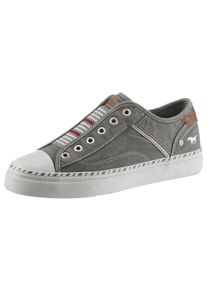Slip-On Sneaker Mustang Shoes "Schlupfschuh, Freizeitschuh", Damen, Gr. 44, grau (graugr&uuml;n), Lederimitat, Textil, Schuhe Slip-On Sneaker, Slipper, Schlupfschuh, Freizeitschuh mit praktischem Gummizug