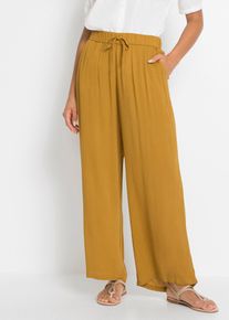 Marlene-Hose bonprix "Marlenehose aus flie&szlig;ender Viskose", Damen, Gr. 46, N-Gr, gelb (dunkelgelb), Obermaterial: 100% Viskose, loose fit, Hosen Marlene-Hose, aus Viskose, lockere Passform, mit Bindeband, l&auml;ssiger Stil