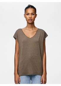 Kurzarmshirt Pieces "PC BILLO", Damen, Gr. M, morel detail:lurex gold, Jersey, Obermaterial: 85% Viskose, 10% metallisierte Fasern, 5% Elasthan, Glitzermuster, unifarben, bequem normal, Rundhals, Shirts Kurzarmshirt, Viskosemischung, loose fit