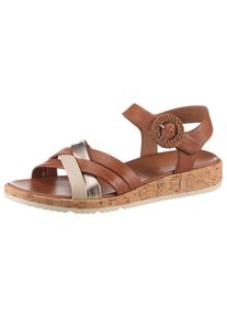 Sandalette Tamaris, Damen, Gr. 38, braun (cognac, kombi), Leder, Lederimitat, unifarben mit Farbeinsatz, Schuhe Sandalette, Plateau, Sommerschuh, Riemchensandale mit h&uuml;bscher Zierschnalle
