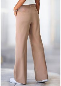 Anzughose Lascana, Damen, Gr. 46, N-Gr, beige, Web, Obermaterial: 65% Polyester, 28% Viskose, 7% Elasthan, unifarben, figurumspielend lang, Hosen Anzughose, mit verstellbarem Bund, individuell regulierbar, Topseller