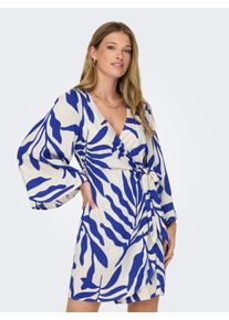 Jacqueline de Yong Wickelkleid JDY "JDYSEZEN LIFE 7/8 SHORT DRESS WVN DIA", Damen, Gr. XS, N-Gr, beige (sandshell aop:surf the web big leaf), Web, Obermaterial: 100% Viskose, bedruckt, regular fit kurz, V-Ausschnitt, weit, Kleider Wickelkleid, Sommerkleid