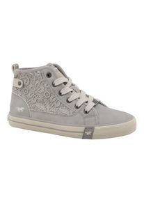 Sneaker Mustang Shoes "Winona", Damen, Gr. 36, hellgrau, Lederimitat, Textil, Schuhe Sneaker, Schn&uuml;rboots, High Top-Sneaker mit Bl&uuml;ten-Stickerei