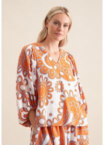 Shirtbluse Seidensticker "Schwarze Rose", Damen, Gr. XXL44, orange, 65% Baumwolle, 35% Leinen, Paisley, regular fit, V-Ausschnitt, Blusen Shirtbluse, 3/4 V-Neck Paisley