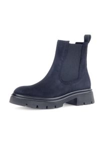 Chelseaboots Gabor, Damen, Gr. 44, nachtblau, Elastischer Einsatz, Ziegenveloursleder, unifarben, Schuhe Chelseaboots, Blockabsatz, Businessschuh mit Anziehlasche