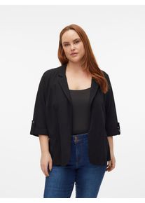 Kurzblazer Vero Moda CURVE "VMCJESMILO 3/4 BLAZER WVN GA NOOS CUR", Damen, Gr. 44, schwarz, Web, Obermaterial: 55% Viskose, 45% Leinen, unifarben, V-Ausschnitt, Blazer Kurzblazer