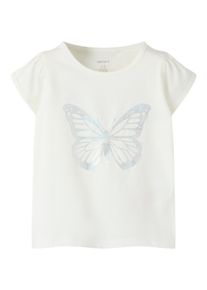 T-Shirt name it "NMFFIPASA CAP SL TOP BOX", M&auml;dchen, Gr. 98, cloud dancer, Jersey, Obermaterial: 95% Baumwolle, 5% Elasthan, bedruckt, unifarben, Basic normal, Rundhals, Shirts T-Shirt, mit sommerlichem Schmetterlings-Druck