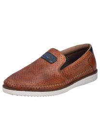 Slipper Rieker, Herren, Gr. 41, blau (cognac, dunkelblau), Leder, used, Schuhe Slipper, Loafer, Schlupfschuh mit kleinen Stretcheins&auml;tzen