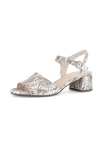 Sandalette Gabor "Tunis", Damen, Gr. 43, grau, silberfarben, Ziegenleder, Reptilienpr&auml;gung, metallic, Schuhe Sandalette, Blockabsatz, Sommerschuh in Schlangenoptik, Weite G (= weit)