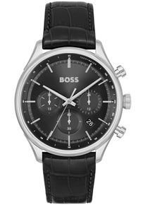 Chronograph BOSS "GREGOR", schwarz, Armbanduhren, Damen, Chronograph, Quarzuhr, Herrenuhr, Armbanduhr, Stoppfunktion, Lederarmband