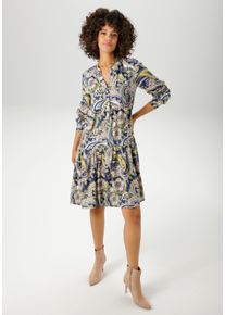 Blusenkleid Aniston CASUAL, Damen, Gr. 36, N-Gr, blau (marine, wei&szlig;, gelb, blau, beige), Web, Obermaterial: 100% Viskose, Paisley, bedruckt, l&auml;ssig geschnitten kniefrei, V-Ausschnitt, Krempel&auml;rmel 1-Knopf-Manschette, Kleider Blusenkleid, mit fantasievollem Paisley-Druck