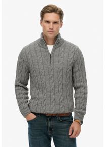 Strickpullover Superdry "JACOB CABLE KNIT HALF ZIP", Herren, Gr. XXL, mid grau, Strick, Obermaterial: 70% Polyacryl, 30% Wolle, unifarben, slim fit h&uuml;ftlang, Rundhals, Pullover Strickpullover