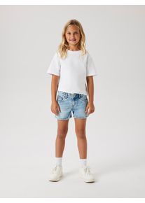 Jeansshorts name it "NKFROSE REG DNM SHORTS 6042-AC NOOS", Jungen, Gr. 128, N-Gr, blau (medium blau denim (blank)), Denim/Jeans, Obermaterial: 100% Baumwolle, Abriebeffekte, unifarben, regular fit kurz, Jeans Jeansshorts, Baumwolle, mit Glitzersteinchen
