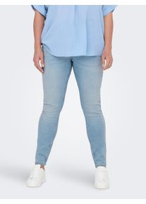 High-waist-Jeans Only CARMAKOMA "CARANNA HW SKINNY ANK DNM ANA NOOS", Damen, Gr. 46, L&auml;nge 32, blau (light blau denim), Denim/Jeans, Obermaterial: 70% Baumwolle, 25% Polyester, 3% Viskose, 2% Elasthan, unifarben, skinny fit, Jeans High-waist-Jeans