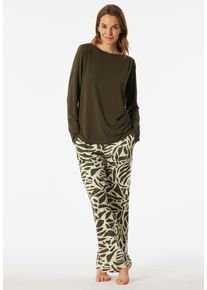 Schlafanzug Schiesser "Selected Premium", Damen, Gr. 38, 707, gr&uuml;n, Single Jersey, Obermaterial: 95% Modal, 5% Elasthan, bequem lang, U-Boot-Ausschnitt, Homewear-Sets Schlafanzug, mit U-Boot-Ausschnitt, langen &Auml;rmeln