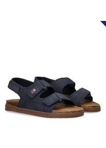 Sandale Tommy Hilfiger, M&auml;dchen, Gr. 37, blau, Leder, Schuhe Sandale, Barfu&szlig;schuh, Sommerschuh mit drei regulierbaren Klettverschl&uuml;ssen