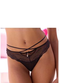 Tanga Lascana, Damen, Gr. 48/50, schwarz, Spitze, Obermaterial: 87% Polyamid, 13% Elasthan, Unterhosen Tanga, mit verf&uuml;hrerischem B&auml;ndchen