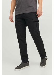 Jack & Jones Cargohose JACK & JONES "JPSTKANE BARKLEY CARGO PANT NOOS", Herren, Gr. 33, L&auml;nge 34, schwarz, Web, Obermaterial: 100% Baumwolle, unifarben, relaxed fit kn&ouml;chellang, Hosen Cargohose