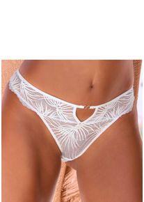 Tanga Lascana "Alexia", Damen, Gr. 32/34, beige (creme), Spitze, Obermaterial: 88% Polyamid, 12% Elasthan, Unterhosen Tanga, rundum aus Spitze mit sexy Cut-Out