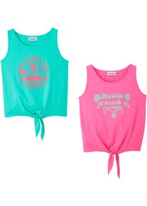 Shirttop bonprix, M&auml;dchen, Gr. 152/158, rosa (hellfuchsia, mentholblau), Obermaterial: 100% Baumwolle, regular fit, Tops Shirttop, Regular Fit, &auml;rmellos, mit Print, aus Baumwolle