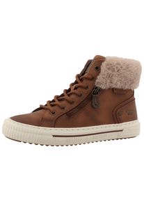 Winterboots Mustang Shoes "Kalua", Damen, Gr. 37, cognac, Lederimitat, Textil, Schuhe Winterboots, Plateausneaker, Winterboots mit Rei&szlig;verschluss