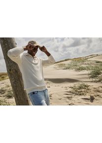 Troyer Bruno Banani, Herren, Gr. M (48/50), ecru, Strick, Obermaterial: 50% Baumwolle, 50% Polyacryl, unifarben, regular fit, Rippb&uuml;ndchen, Pullover Troyer, modischer weiter Kragen