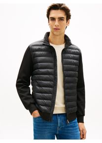 Steppjacke Tommy Hilfiger "MIX MEDIA mit Stehkragen", Damen, Gr. L, schwarz, Sweatware, Obermaterial: 72% Baumwolle, 28% Polyester, unifarben, regular fit normal, Rippb&uuml;ndchen, Jacken Steppjacke, unifarben, casual, regular fit, Baumwollmix