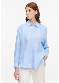 Hemdbluse Eterna "OVERSIZE FIT", Damen, Gr. 46, blau (hellblau), 59% Baumwolle, 41% Leinen, Blusen Hemdbluse