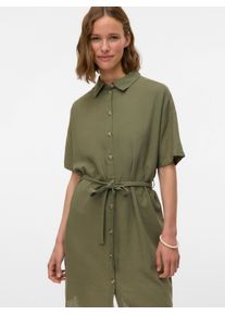 V&eacute;ro Moda Blusenkleid VERO MODA "VMTHEA SS SHORT SHIRT DRESS WVN NOOS", Damen, Gr. XS, N-Gr, gr&uuml;n (deep lichen gr&uuml;n), Web, Obermaterial: 70% Viskose, 30% Leinen, unifarben, kurz, Kleider Blusenkleid, Sommerkleid