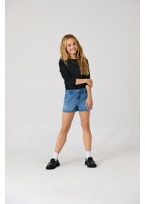 Jeansshorts KIDS Only "KOGCOMET WIDE DES SHORTS DNM PIM006 NOOS", M&auml;dchen, Gr. 140, N-Gr, blau (light blau denim), Denim/Jeans, Obermaterial: 100% Baumwolle, Destroyed-Effekte, relaxed fit ca. Mitte Oberschenkel, Jeans Jeansshorts