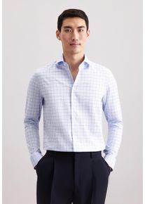 Businesshemd Seidensticker "Schwarze Rose", Damen, Gr. XXL (45), normale &Auml;rmell&auml;ngen, mittelblau, 100% Baumwolle, kariert, slim fit, 2-Knopf-Manschette, Hemden Businesshemd, Slim 1/1 Kentkragen Karo