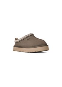 UGG Australia Pantoffel UGG "K TAZZ", M&auml;dchen, Gr. 4 (36), dunkelbraun, Textil, Veloursleder, ethno, Schuhe Pantoffel, Plateau Clog, Mule, Hausschuh mit modischer Zierborte