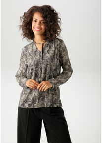 Schlupfbluse Aniston CASUAL, Damen, Gr. 46, gold (hellbeige, dunkelbeige, braun, anthrazit, goldfarben), Chiffon, Obermaterial: 100% Polyester. Futter: 100% Polyester, Schlangenoptik, bedruckt, l&auml;ssig geschnitten h&uuml;ftbedeckend, V-Ausschnitt, 1-Knopf-Manschette, Blusen Schlupfbluse, mit trendigem Schlangendruck - jedes Teil ein Unikat