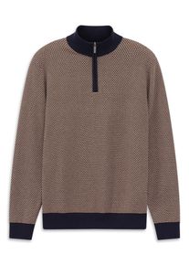 Troyer Bugatti "Regular Fit", Herren, Gr. S, 390, marine, Strick, 100% Baumwolle, Strukturmuster, regular fit, ohne Ausschnitt, Pullover Troyer, mit drei-farbiger Struktur