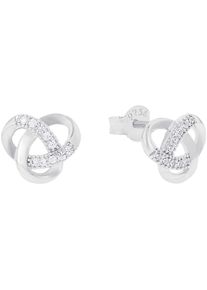 Paar Ohrstecker Amor "Knoten-Optik", silber (silberfarben, wei&szlig;, wei&szlig;), Ohrringe, Damen, Silber 925 (Sterlingsilber), Paar Ohrstecker, mit Zirkonia (synth.)