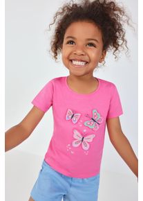 T-Shirt Blue Seven, M&auml;dchen, Gr. 122, pink, Single Jersey, Obermaterial: 100% Baumwolle, bedruckt, unifarben, Basic normal, Rundhals, Shirts T-Shirt