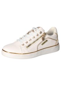 Sneaker Mustang Shoes, Damen, Gr. 37, gold (creme, goldfarben), Lederimitat, gl&auml;nzend, Schuhe Sneaker, Plateausneaker, Schn&uuml;rschuh mit Metallic Details