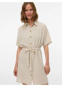 V&eacute;ro Moda Blusenkleid VERO MODA "VMTHEA SS SHORT SHIRT DRESS WVN NOOS", Damen, Gr. S, N-Gr, wei&szlig; (moonbeam detail:melange), Web, Obermaterial: 70% Viskose, 30% Leinen, meliert, kurz, Kleider Blusenkleid, Sommerkleid