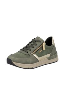 Sneaker Rieker, Damen, Gr. 38, gr&uuml;n (oliv, goldfarben), Lederimitat, Textil, unifarben mit Farbeinsatz, Schuhe Sneaker, Freizeitschuh, Schn&uuml;rschuh, Halbschuh mit modischen Akzenten