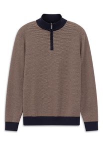 Troyer Bugatti "Regular Fit", Herren, Gr. M, 390, marine, Strick, 100% Baumwolle, Strukturmuster, regular fit, ohne Ausschnitt, Pullover Troyer, mit drei-farbiger Struktur