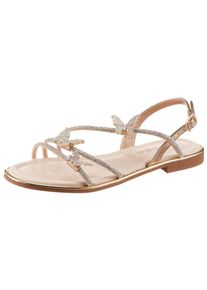 Riemchensandale Buffalo, Damen, Gr. 41, creme, goldfarben, Lederimitat, Glitzer, Schuhe Riemchensandale, Sommerschuh, Zehentrenner mit Glitzerdetails