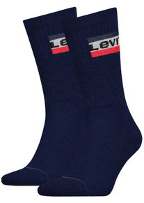 Levi's Socken LEVI'S "LEVIS REGULAR CUT SPRTWR LOGO 2P", Damen, Gr. 39-42, blau (marineblaus), Baumwollmischung, bedruckt, unifarben mit Farbeinsatz, normal, Socken Socken, mit breitem Logobund